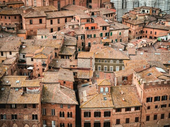 top view of brick buildings