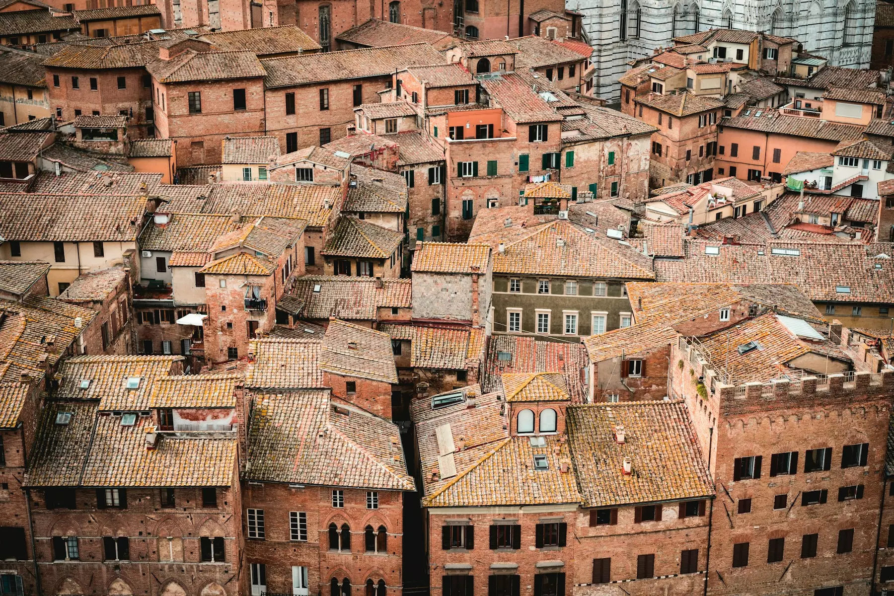 top view of brick buildings