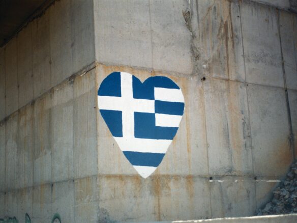 blue and white heart painting