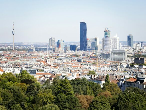 a view of a city from the top of a hill