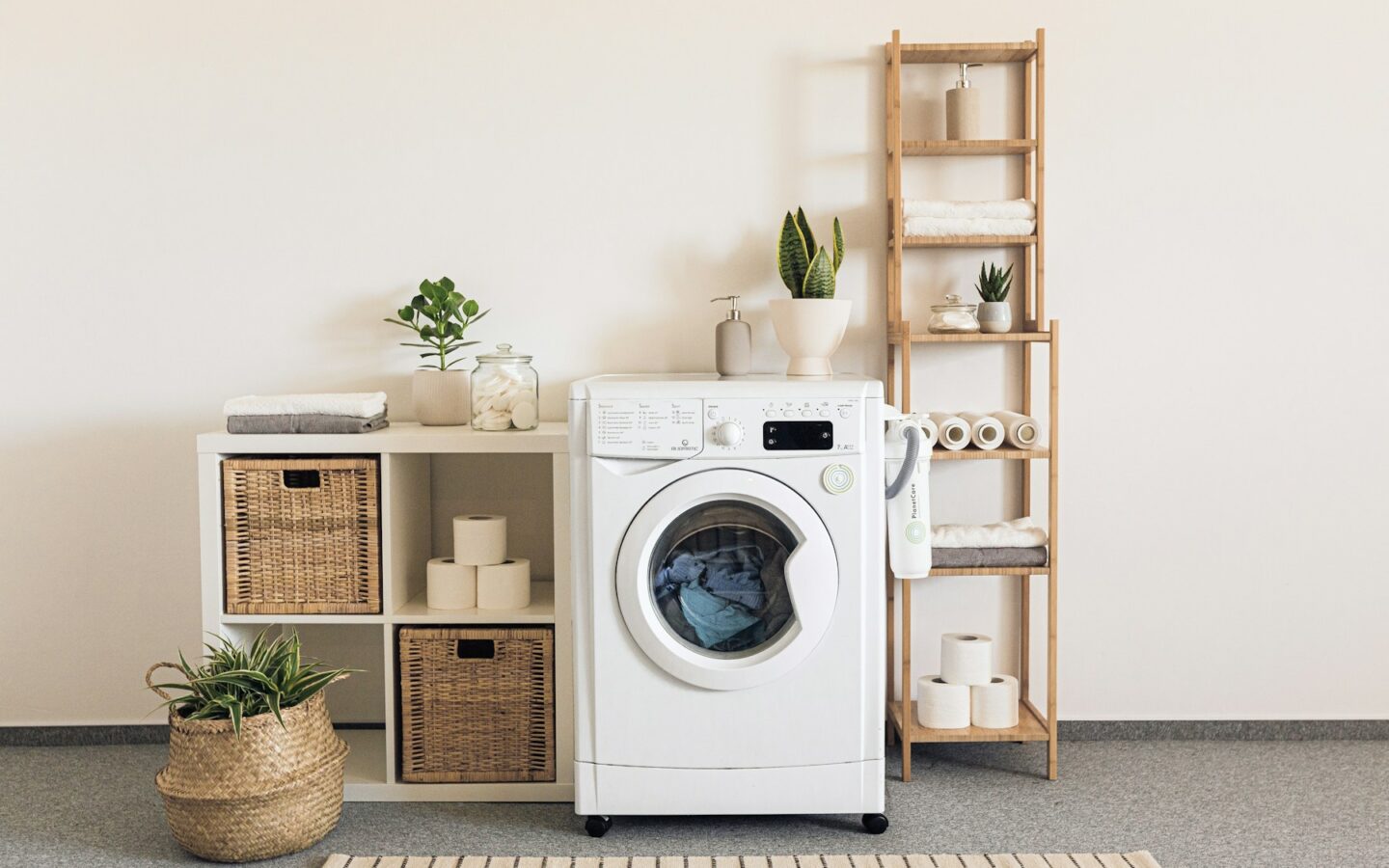a washer and dryer in a room