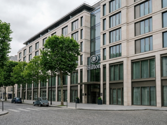 Hilton Hotel on a Cobbled Paris Street