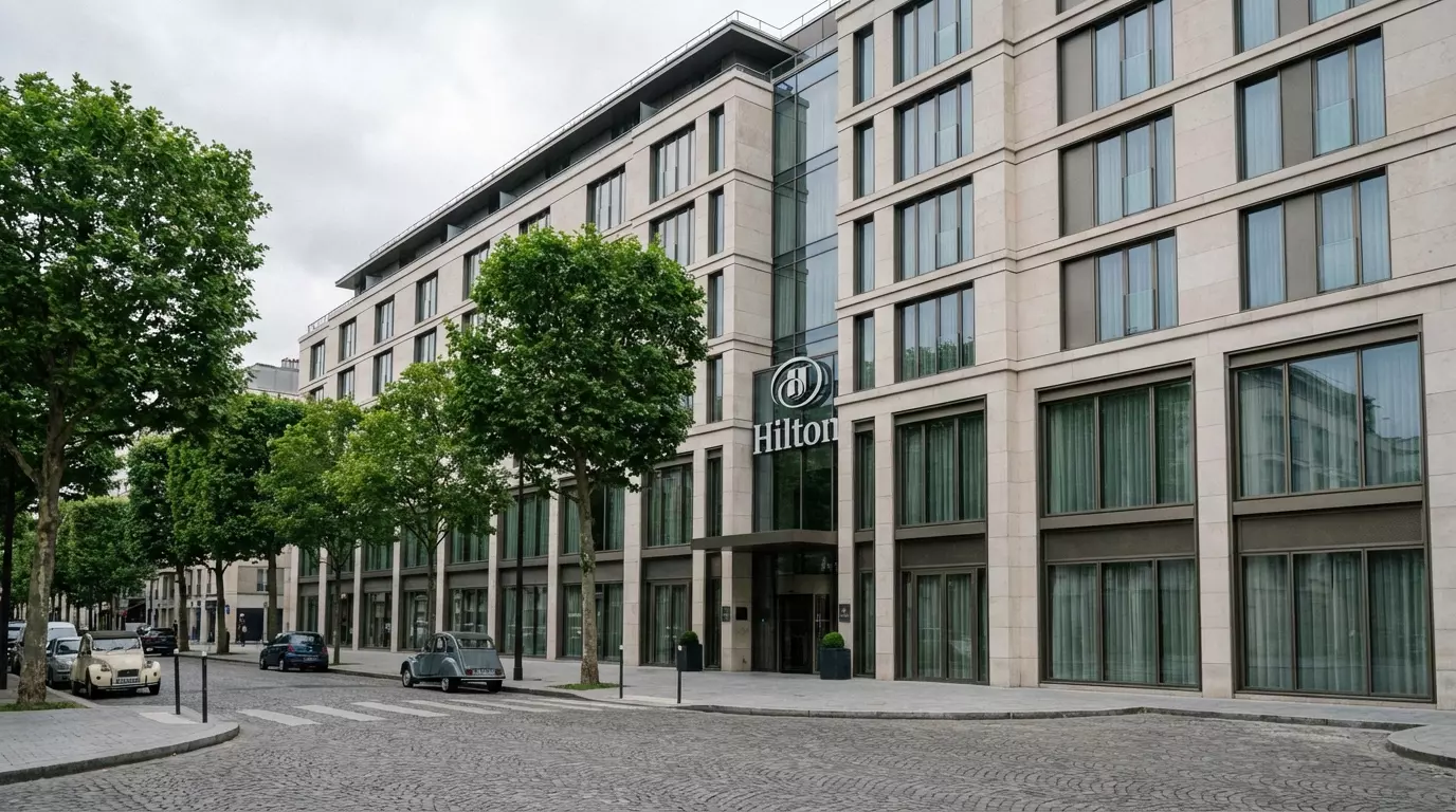 Hilton Hotel on a Cobbled Paris Street