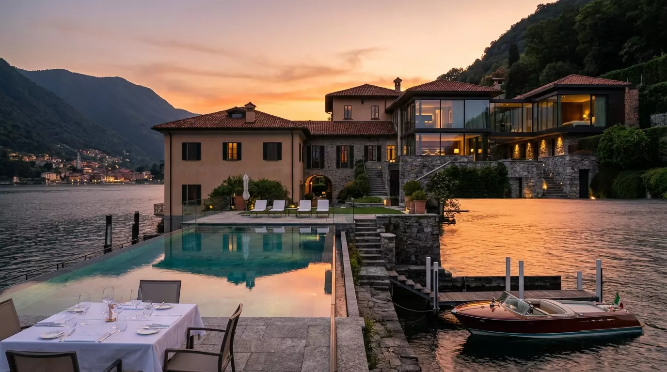 Luxury Villa on Lake Como at Sunset