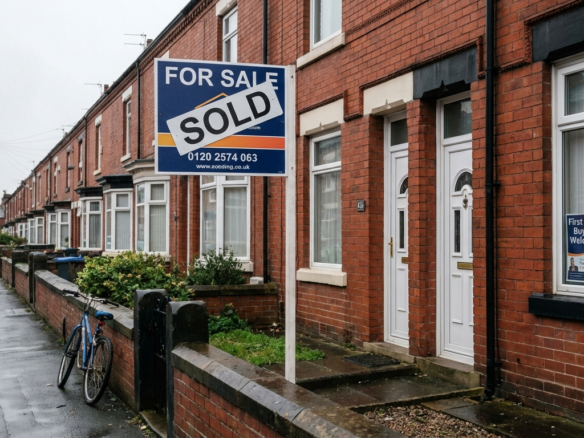 Sold Sign in Front of a British Terraced House