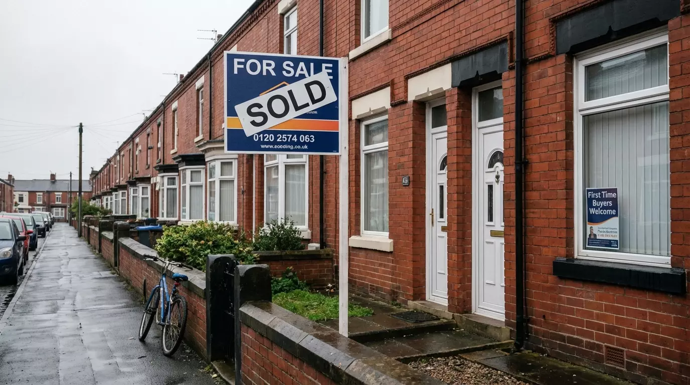 Sold Sign in Front of a British Terraced House