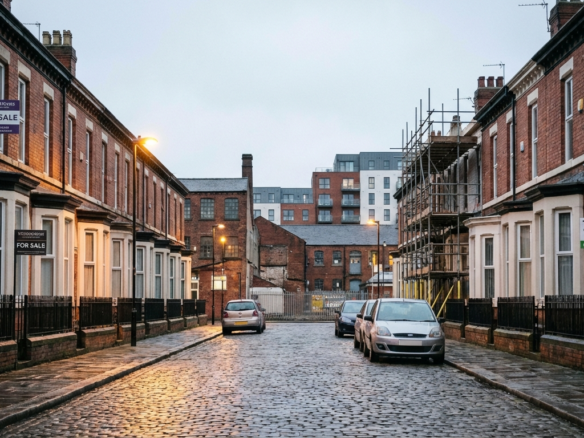 English Cobblestone Street at Dusk