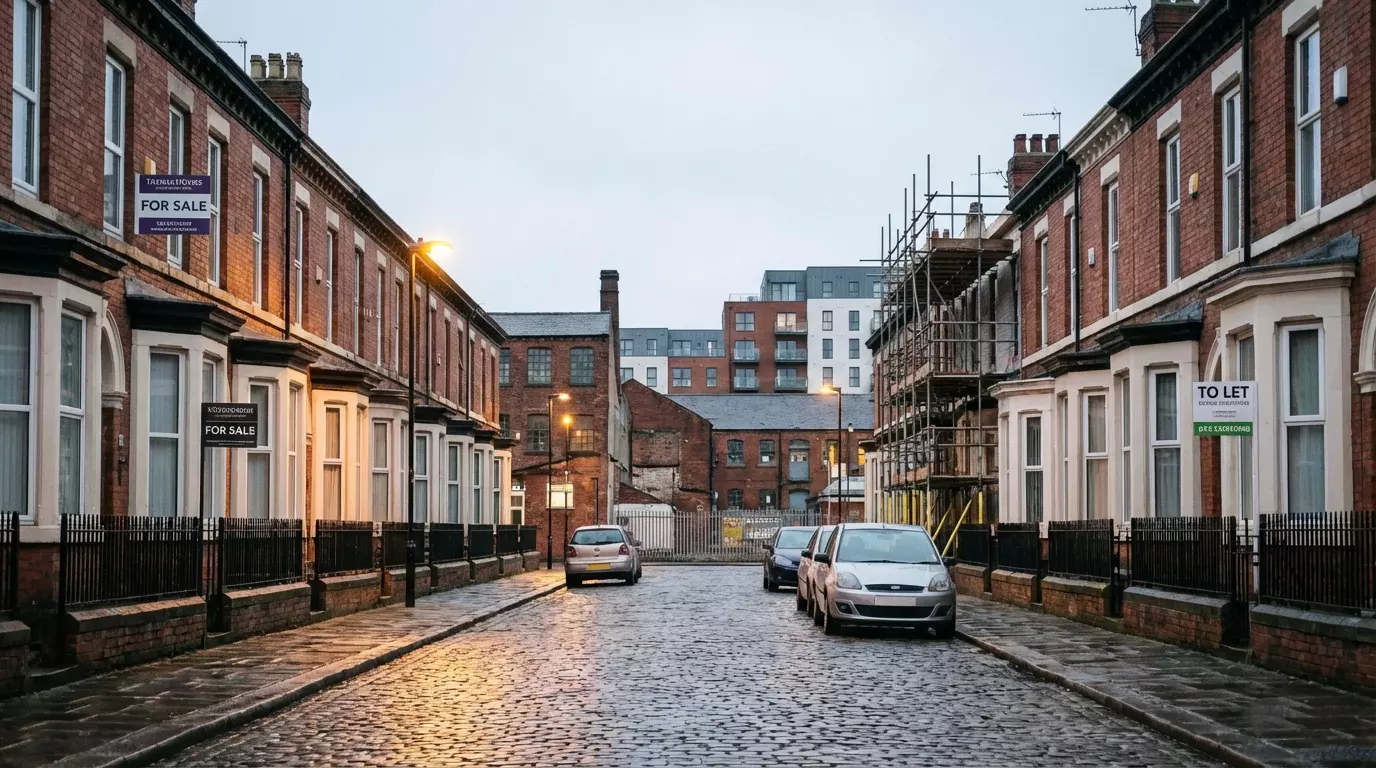 English Cobblestone Street at Dusk