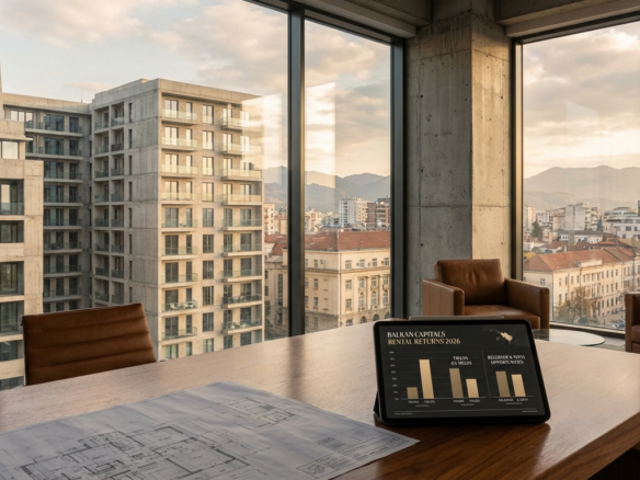 Modern Boardroom Overlooking a Balkan City