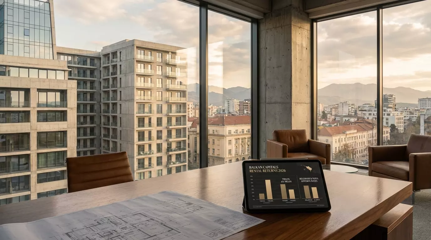 Modern Boardroom Overlooking a Balkan City