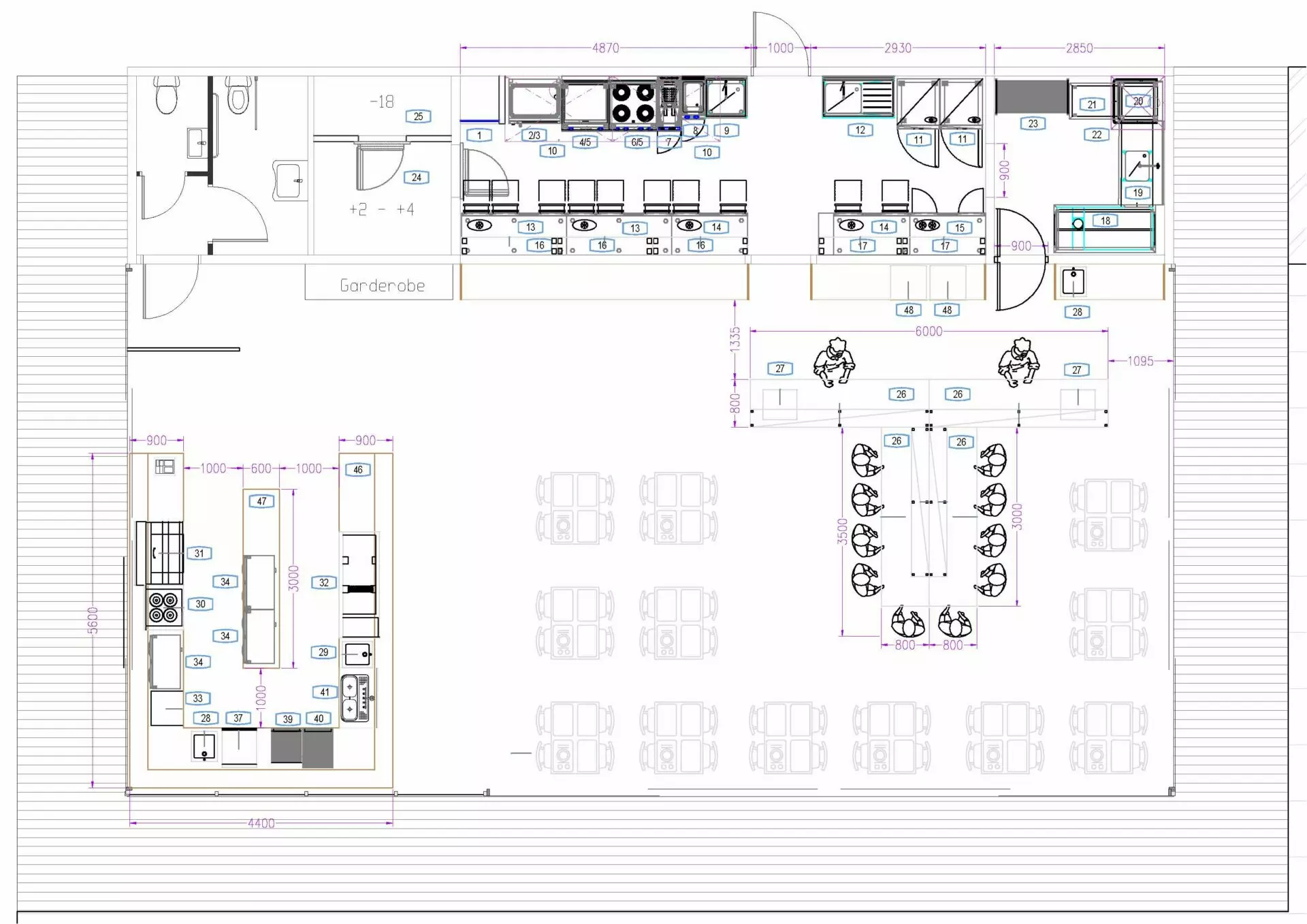 Tehn. iek. Tehnologijas shema Restaurant Complex Of 100 M² With Modular Design In City Center