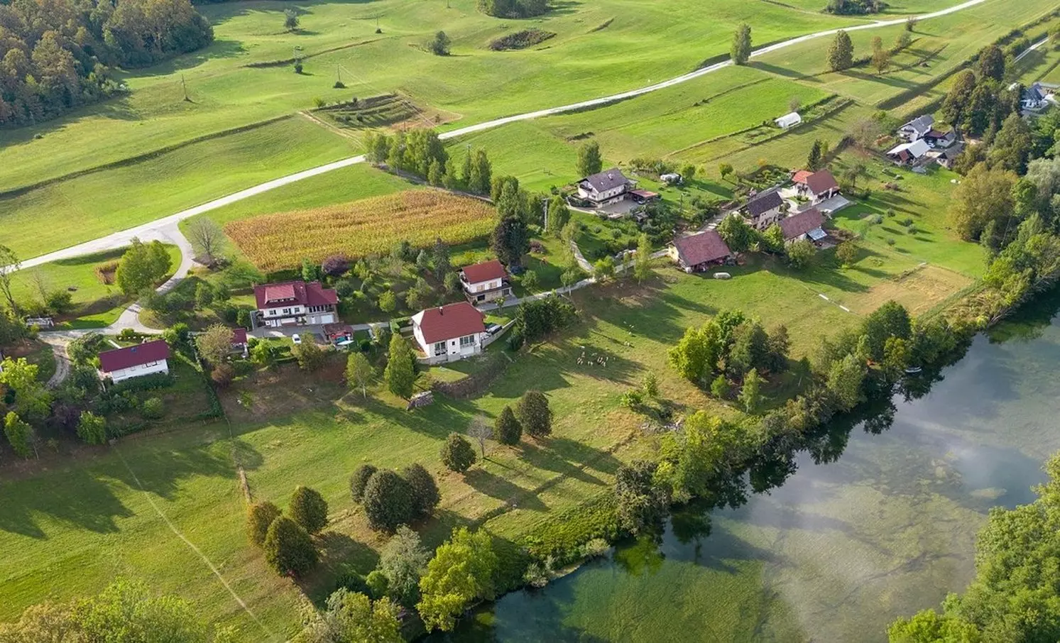 Bird view A New Large Country Villa By The River Surrounded By Nature In Slovenia