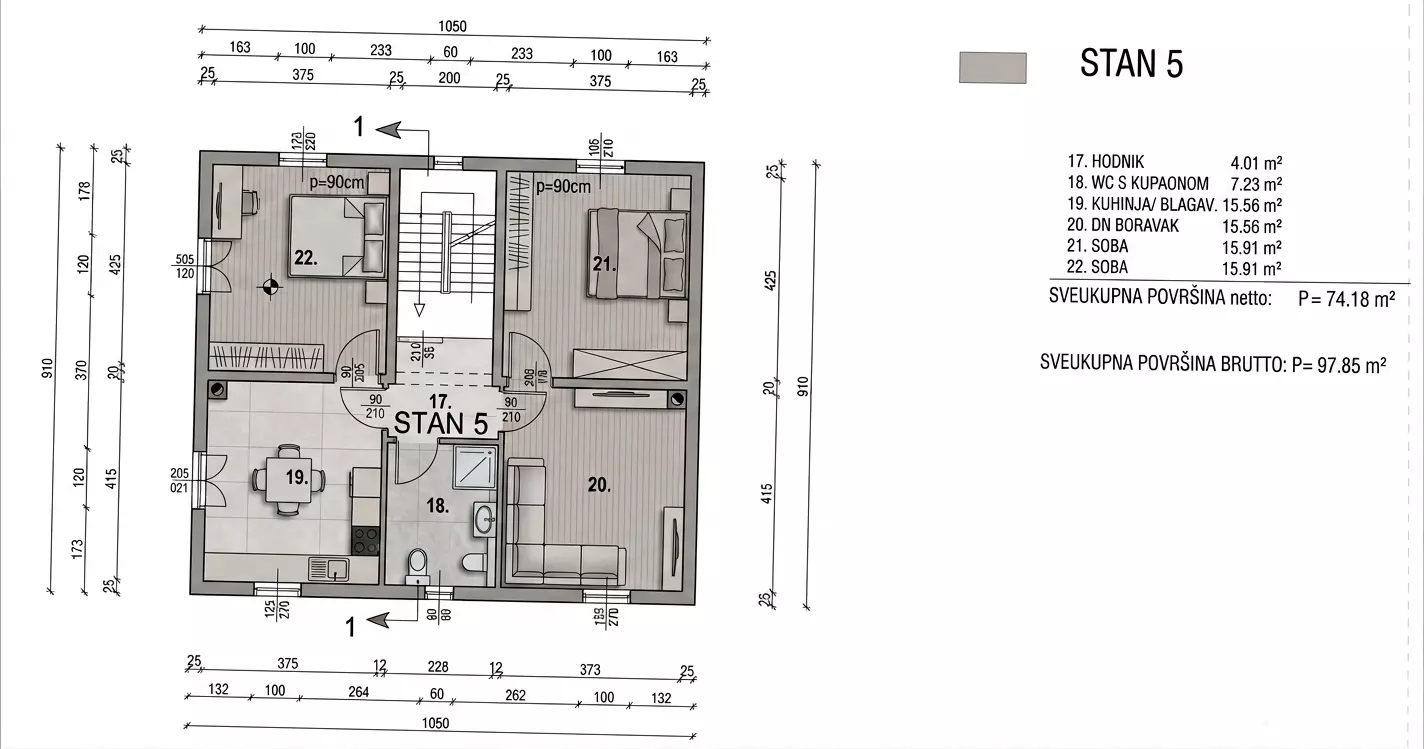 3-bedroom Apartment In Putini, Croatia (74 M²)
