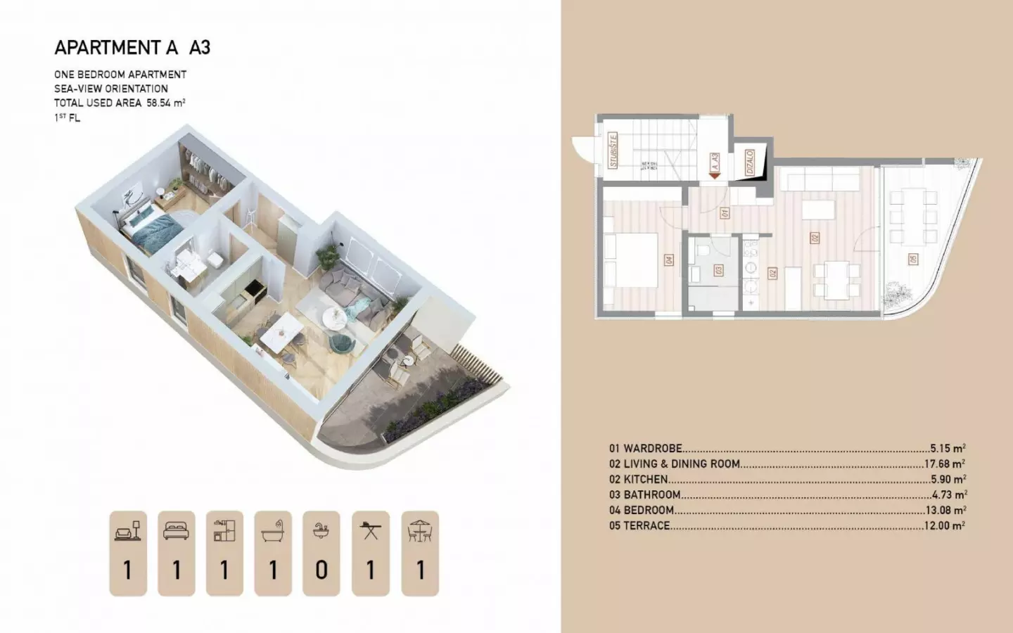 1-bedroom Apartment In Opatija – Centar, Croatia (58,54 M²)