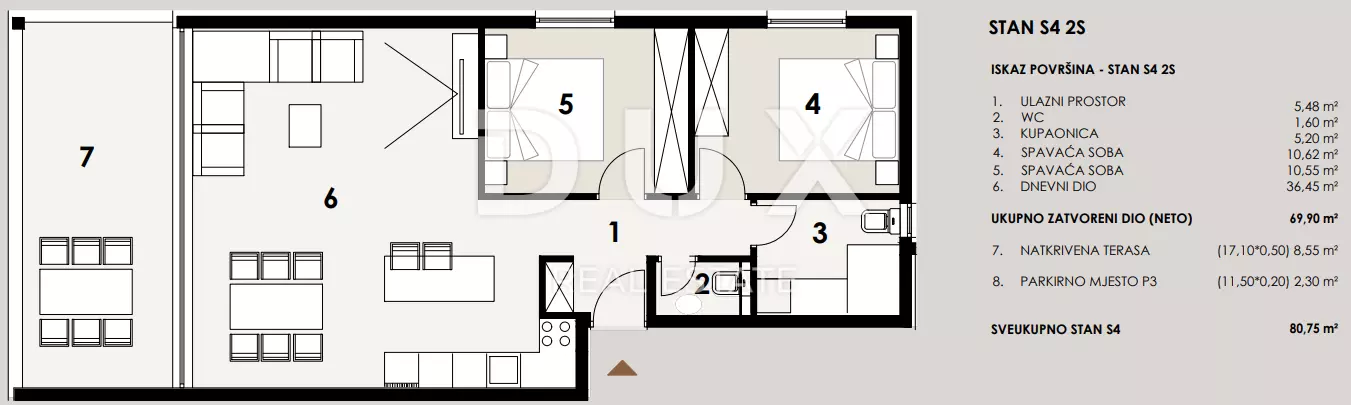 2-bedroom Apartment In Privlaka, Croatia (80,75 M²)