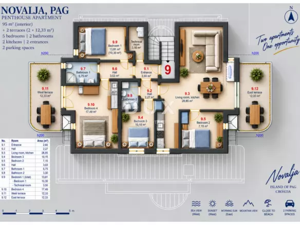3-bedroom Apartment In Novalja, Croatia (95 M²)